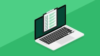 Beyaz arkaplanda Kontrol Listesi tableti. Tamam imzala. Hareket grafikleri.