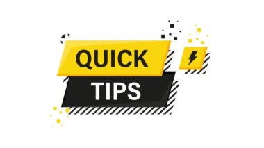 Quick tips megaphone yellow banner in 3D style on white background. Motion graphics.
