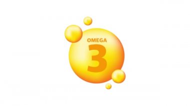 Gri arka planda gerçekçi bir düşüş gösteren Omega 3 vitamini. Vitamin parçacıkları ortada. Hareket grafikleri.