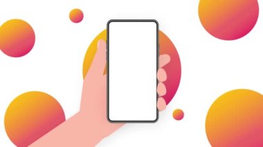 El ele tutuşup ekranı düzelt. Telefon beyaz arkaplanda. Hareket grafikleri.