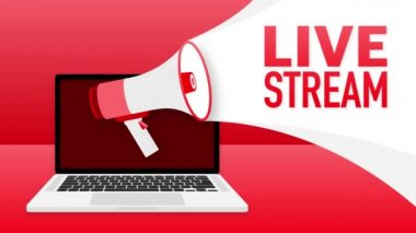 Live stream banner in flat style on white background. Play video. Web media. Motion graphics.