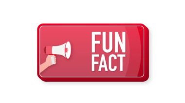 Fun Fact megaphone red banner in 3D style on white background. Hand holds loudspeacker. Motion graphics.