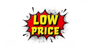 Low price in vintage style. Cartoon style . Pop art. Motion graphics. Wow effect.