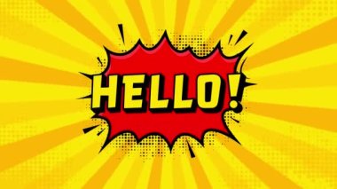 Hello in vintage style. Cartoon style . Pop art. Motion graphics. Wow effect.