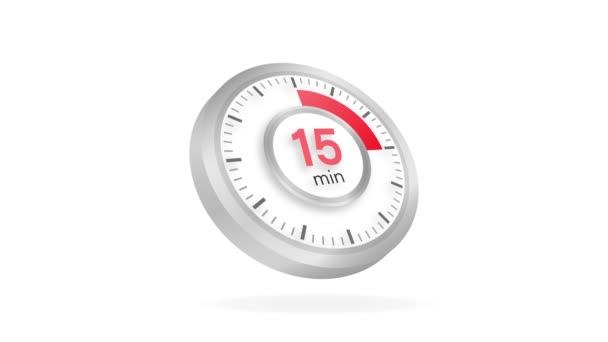 The 15 minutes timer. Stopwatch icon in flat style. Motion graphics. — Stock Video