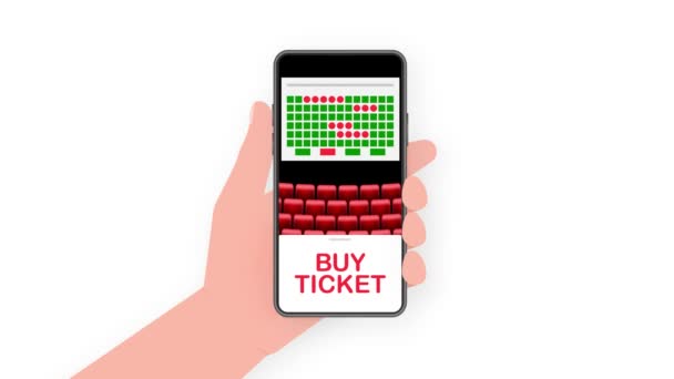 Online ticket cinema with Mobile App. Service Concept. Motion graphics. — Stok video