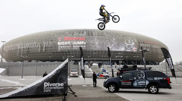 Show announcing world championship in FMX - Diverse Jump of the Night in Cracow — Stock Photo, Image