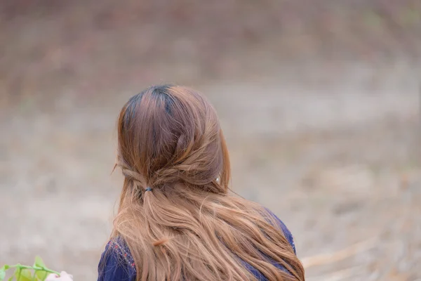 Parte posterior de la señora del pelo largo de color, media parte . — Foto de Stock