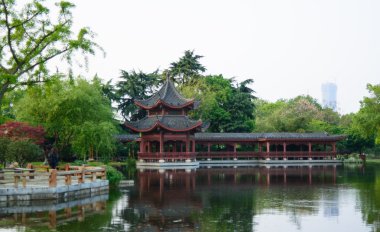 Kız genel parkta stand ve manzarayı