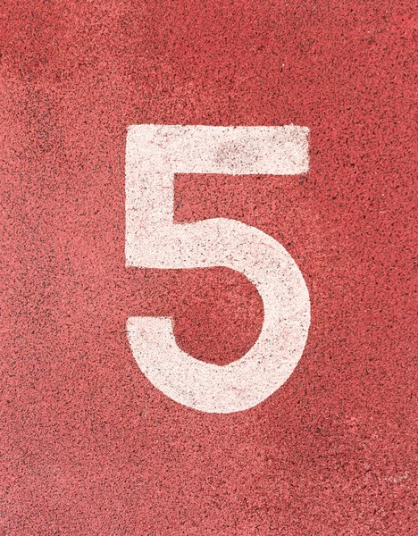 Number five,White track number on rubber racetrack — Stock Photo, Image