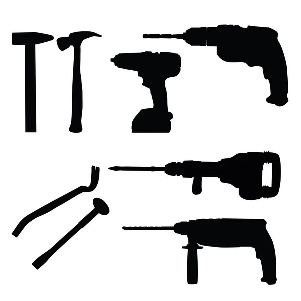 一套修理工具 拆铁锤 拔钉子机 螺丝刀 电动工具 矢量图像 — 图库矢量图片