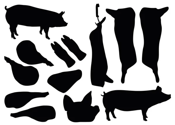 Pig Pork Meat Set Pork Carcass Pork Head Pig Hooves — Stock Vector