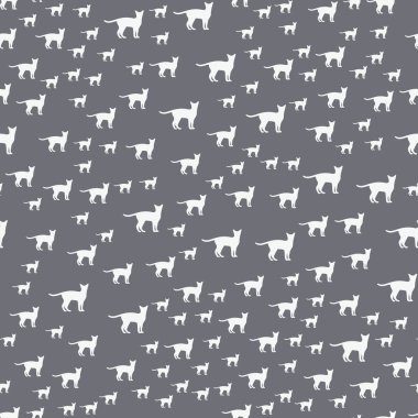 Kusursuz siyah kedi deseni. Yürüyen ve ayakta duran kedi şeklindeki desenler. Vektör resmi.