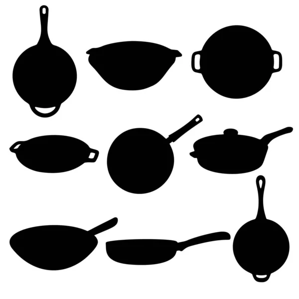 Frying Pans Cauldrons Set Vector Image — Stock Vector