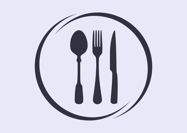 Açık mavi arka planda bıçak, çatal ve kaşıkla plaka logosu.