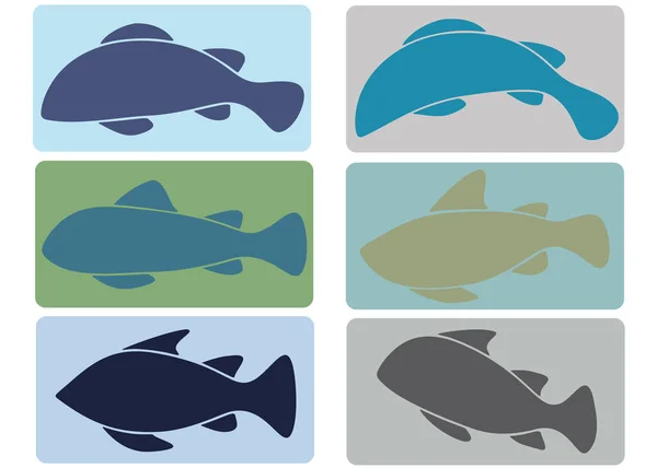 Farbige Fische Als Logo Und Emblem Logos Für Fischerei Und — Stockvektor