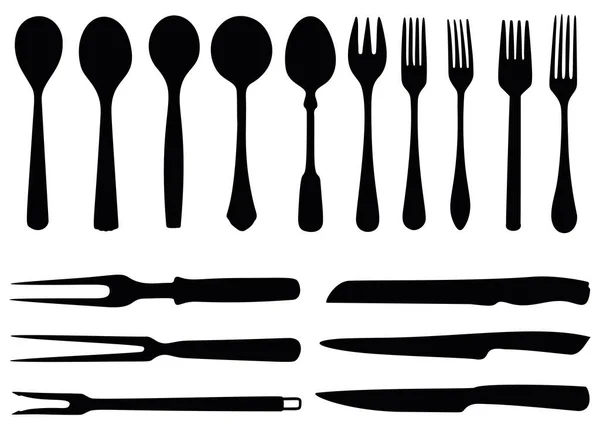 Spoons Forks Knives Set — Stock Vector