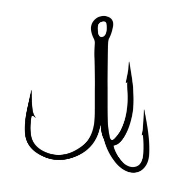 Balık yakalamak için üçlü kanca. Yırtıcı balık için olta. Yem için T harfi. Vektör resmi.