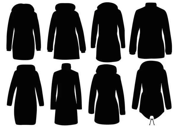 Női Meleg Hosszú Dzseki Díszletben Kabátok Ősszel Télen — Stock Vector