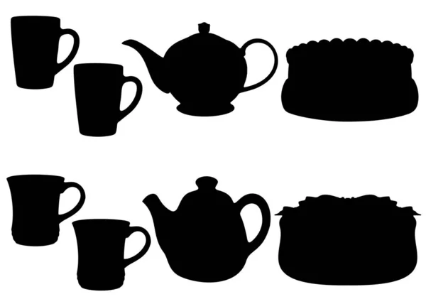 Tea Drinking Cake Cups Teapot Vector Image — 스톡 벡터