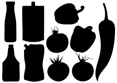 Ketçap, domates ve biberli sos. Vektör resmi.