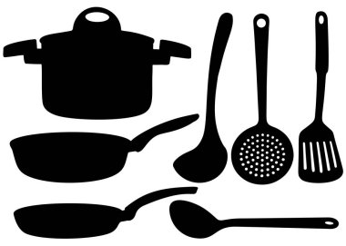 Yemek pişirmek için mutfak gereçleri. Vektör resmi