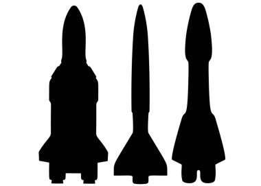 Rockets for space flight in a set. Vector image.