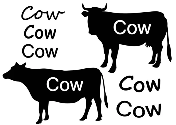 Vacas Com Uma Inscrição Conjunto Imagem Vetorial —  Vetores de Stock