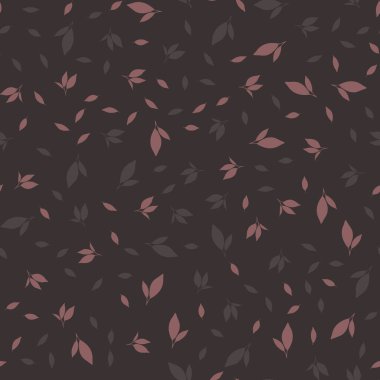 Kahverengi arka planda yaprakları olan desen. Vektör resmi.