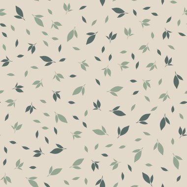 Bej arka planda yaprakları olan desen. Vektör resmi.