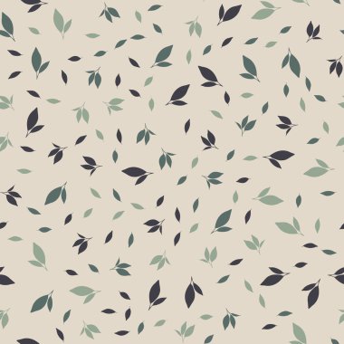 Bej arka planda yaprakları olan desen. Vektör resmi.