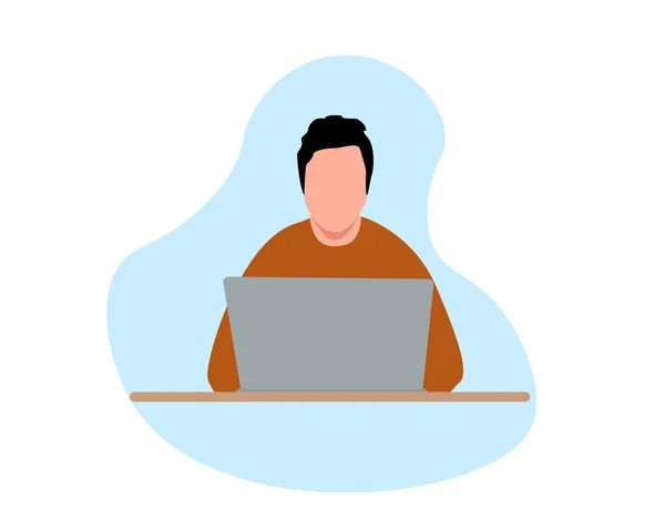 Zakenman Werkt Laptop Icoon Flat Illustratie Laptop Vector Icoon Voor — Stockvector