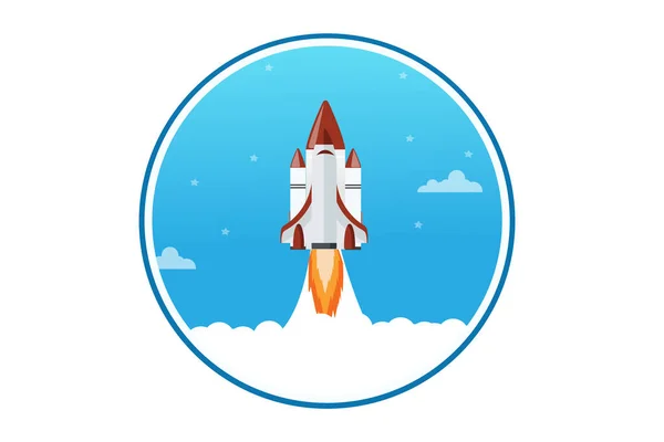 Logo Start Rocket Ship Flat Design Modern Vector New Innovation — Stock Vector