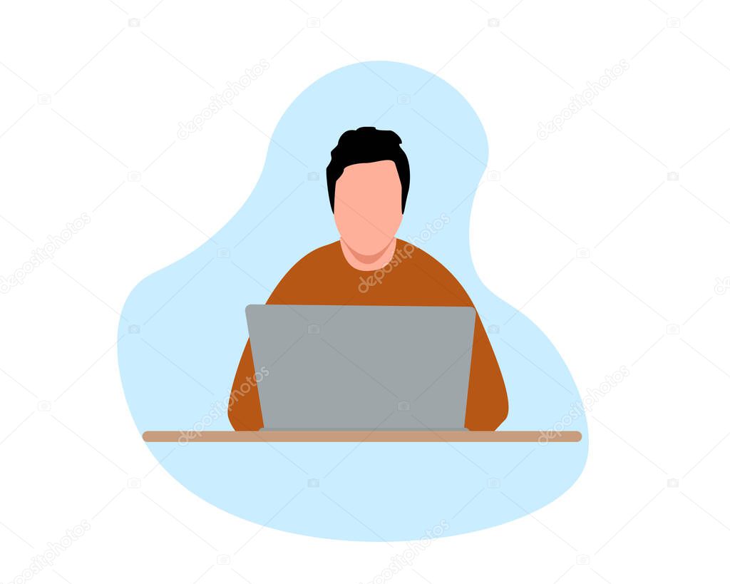 Businessman working  at laptop icon. Flat illustration  laptop vector icon for web design.