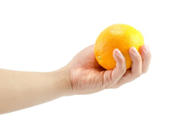 Hand som håller orange — Stockfoto