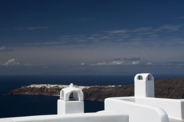 Oia için görünümden Imerovigli, Santorini, Yunanistan