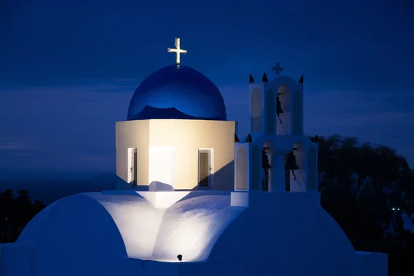 Gereja selama matahari terbit, Fira, Santorini, Yunani — Stok Foto
