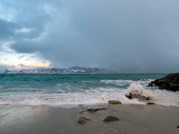 Paisagem Inverno Perto Sommaroya Ilha Kvaloya Noruega — Fotografia de Stock