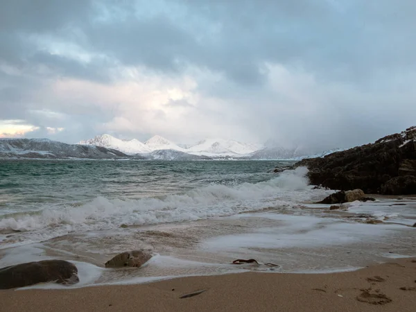 Paesaggio Invernale Vicino Sommaroya Sull Isola Kvaloya Norvegia — Foto Stock