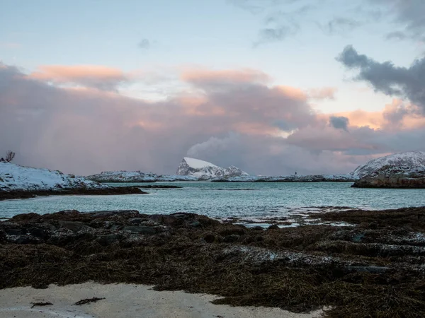 Paysage Hivernal Près Sommaroya Sur Île Kvaloya Norvège — Photo