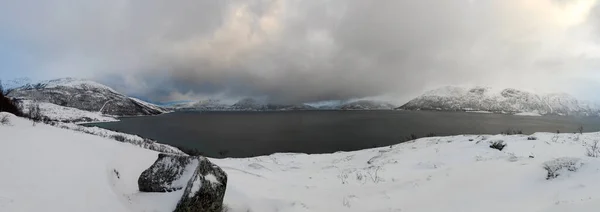 Winterlandschaft Auf Der Insel Kvaloya Norwegen — Stockfoto