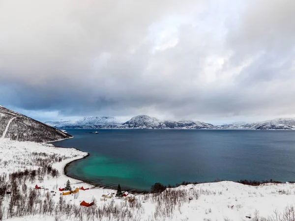 Lansekap Musim Dingin Pulau Kvaloya Norwegia — Stok Foto