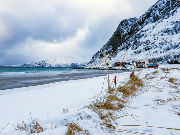 Krajobraz Zimą Wyspie Kvaloya Norwegii — Zdjęcie stockowe