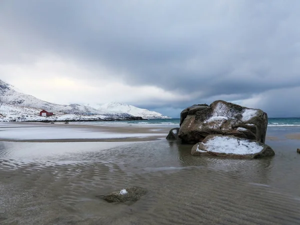 Krajobraz Zimą Wyspie Kvaloya Norwegii — Zdjęcie stockowe