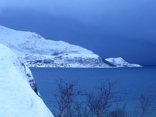 Norveç Teki Kvaloya Adasında Kışın Manzara — Stok fotoğraf