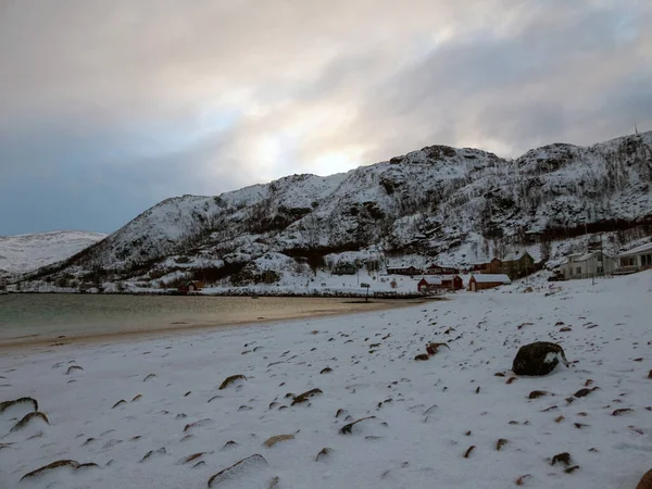 Paisagem Inverno Sandneshamn Ilha Kvaloya Noruega — Fotografia de Stock