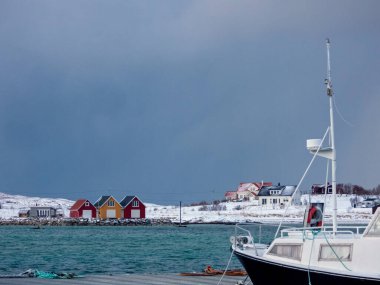 Sommaroy 'da kış. Sommaroya, Norveç..