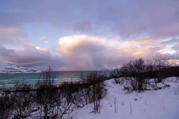 Paesaggio Inverno Oon Isola Kvaloya Norvegia — Foto Stock