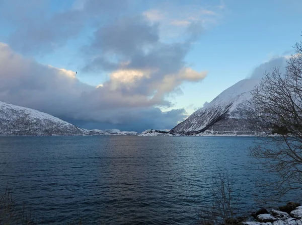 Landschap Winter Het Eiland Kvaloya Noorwegen — Stockfoto