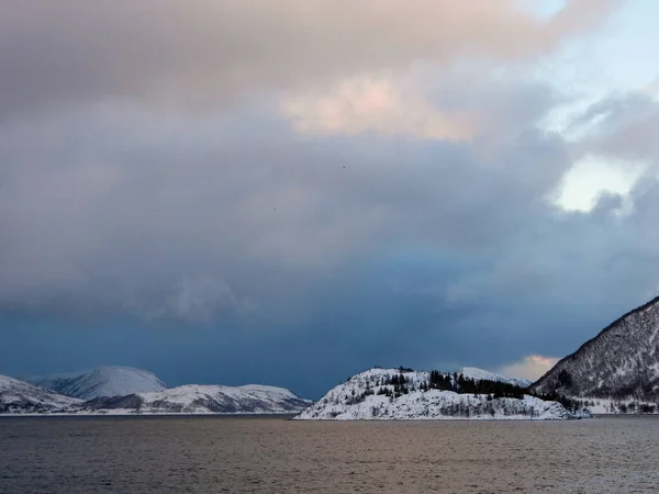 Paesaggio Inverno Oon Isola Kvaloya Norvegia — Foto Stock